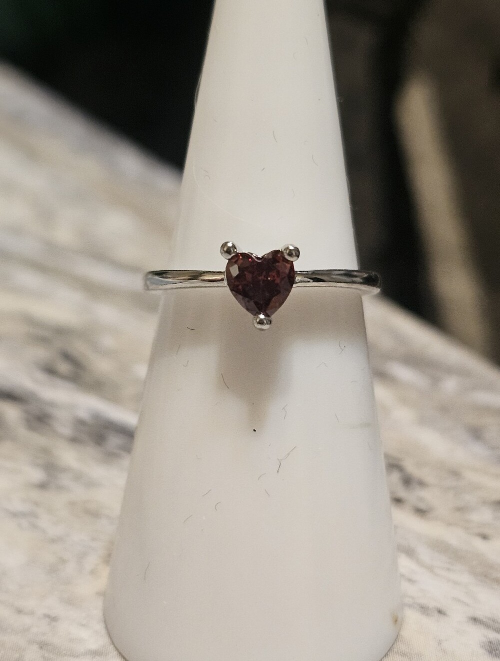 Adjustable Sterling Silver 925 Red CZ Heart Ring